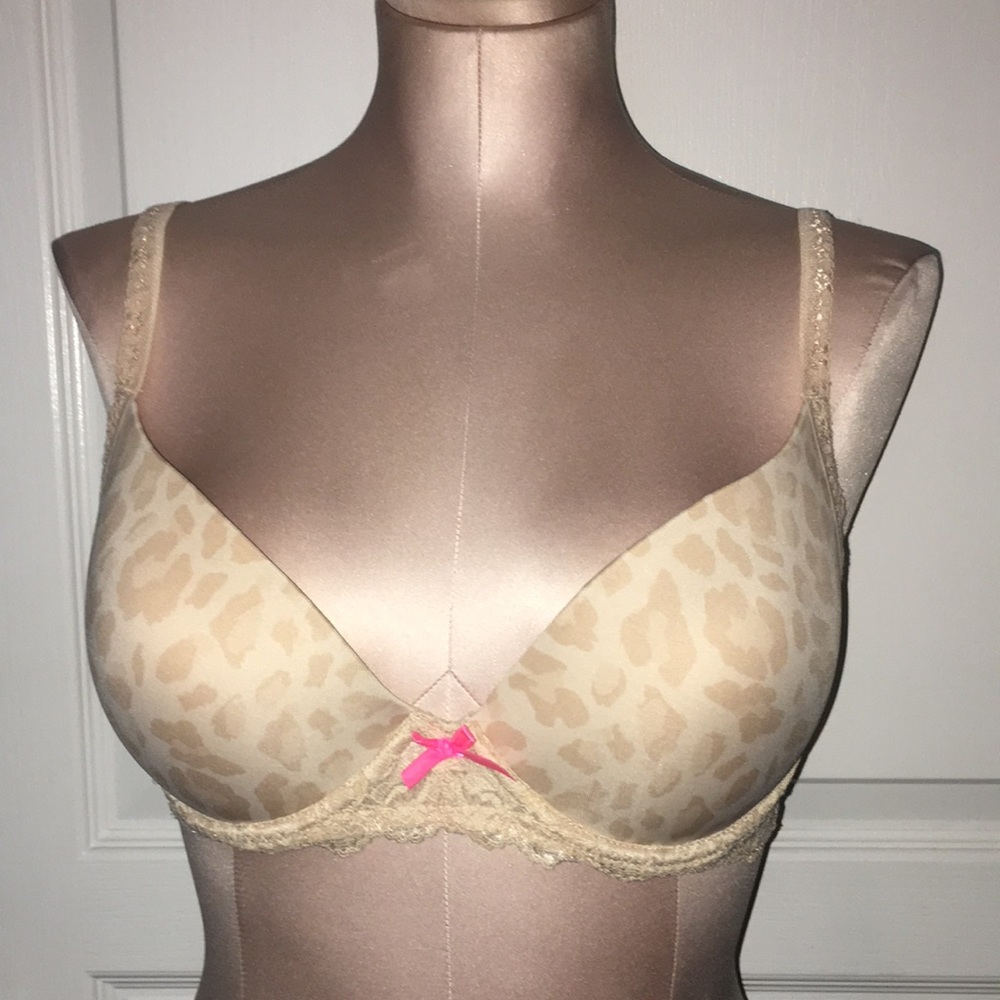 🥂XHILARATION Lace Push-Up Nude Leopard Cheetah Print Bra 36C Like New Condition